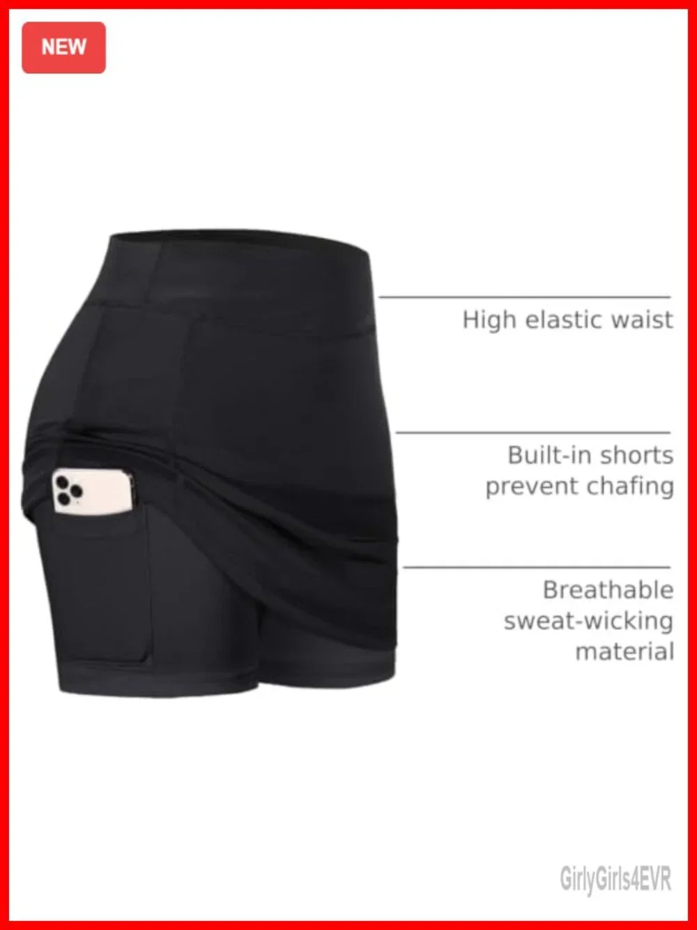 Women's Athletic Skorts with Built-in Shorts, Side Pocket, High Waist, Workout